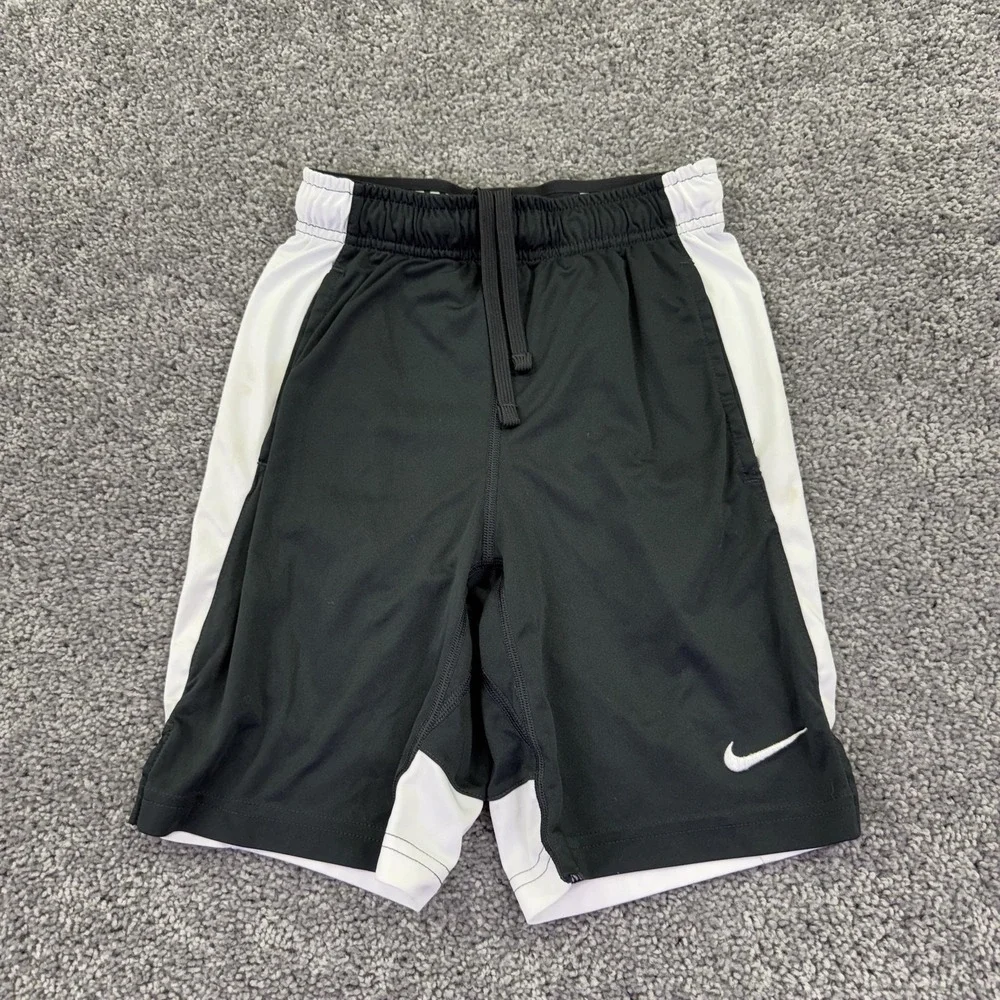 Nike Shorts Youth Medium Black White Dri-Fit Athletic Basketball Gym Training